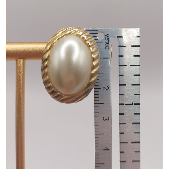 Vintage Faux Pearl & Gold-Tone Post Back Earrings - Picture 4 of 4